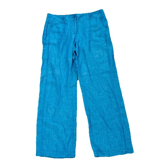 Tommy Bahama 100% Linen Turquoise Wide Leg Pants Size 12 EUC Coastal Preppy - Picture 1 of 7